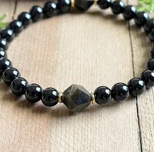 Bracelet Obsidienne & Tourmaline Noire - Protection & Manifestation