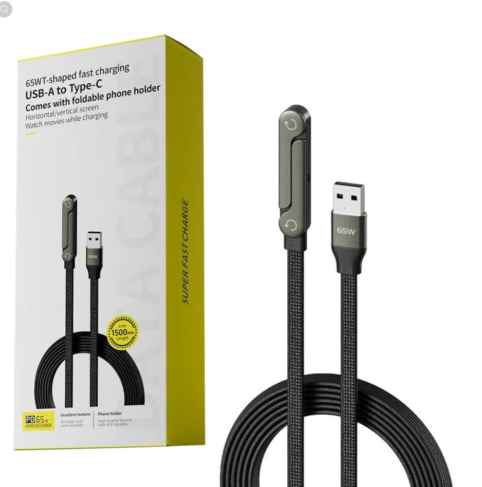 Câble Chargement Rapide 2-en-1 avec Support Pliable Type-C